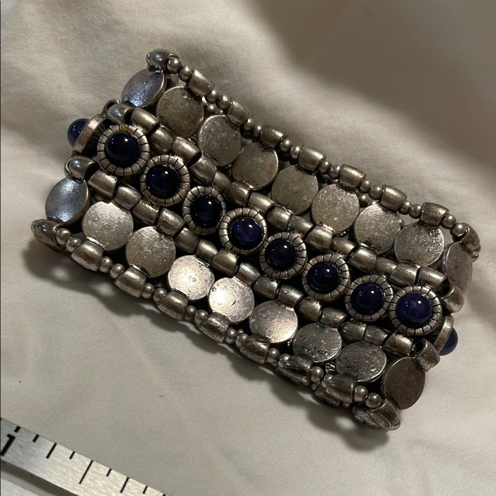 Pewter Cuff Bracelet with Blue embellishments